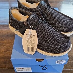 Hey Dude Size 8 Men's Black White And Charcoal Knit Wally Stretch Sox Shoes